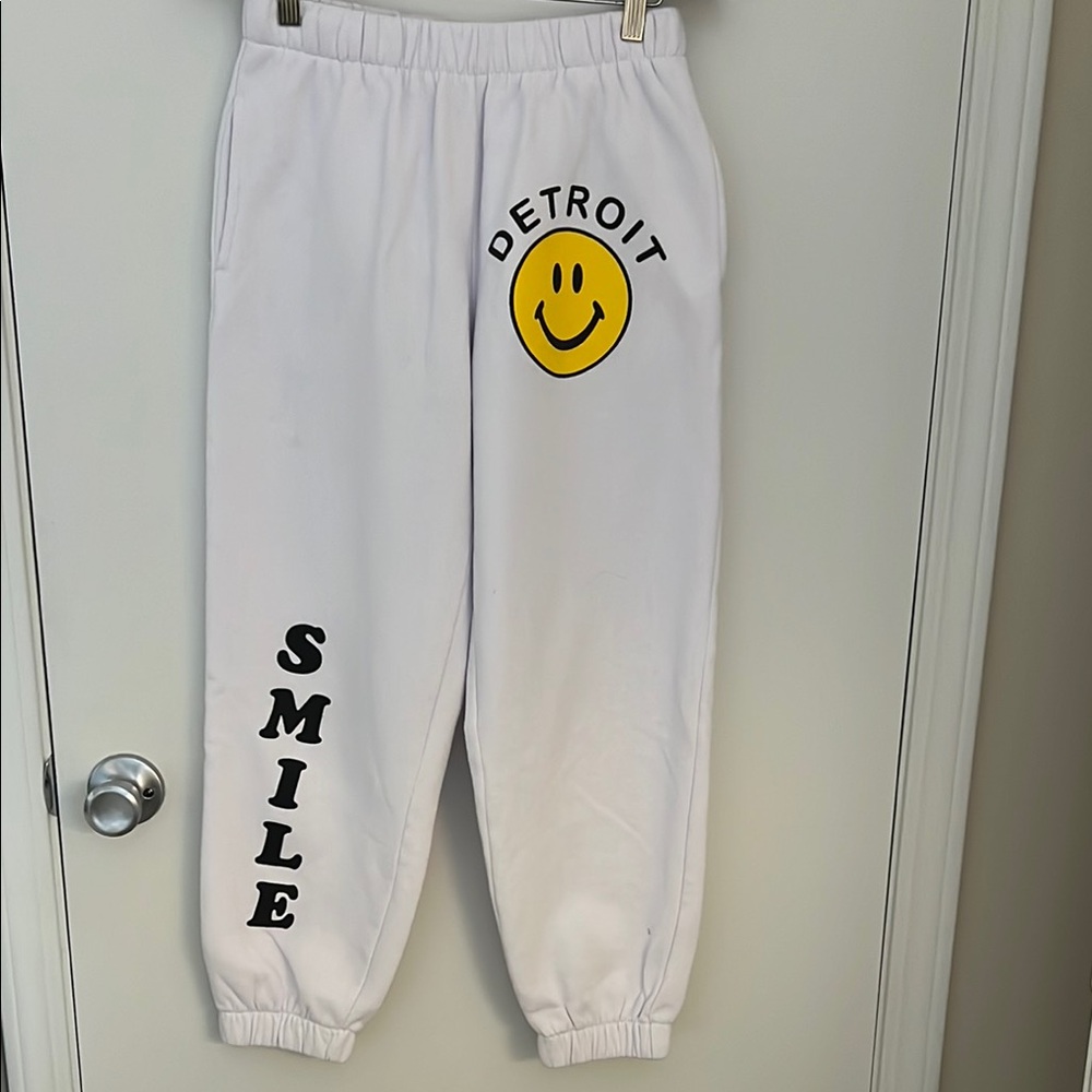 White Joggers with Smile Print